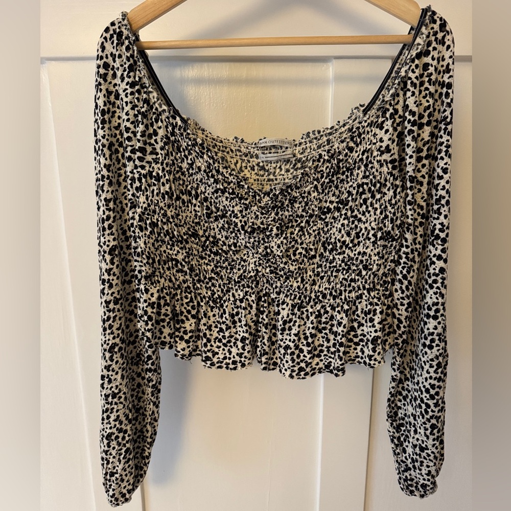 Urban Outfitters Smocked Leopard Print Blouse | sz Large | Minimally worn